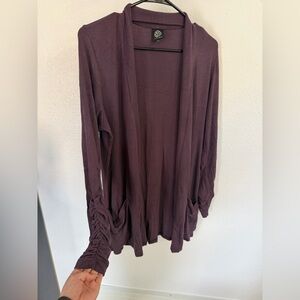 bobeau Open-Front Cardigan Sweater in Plum